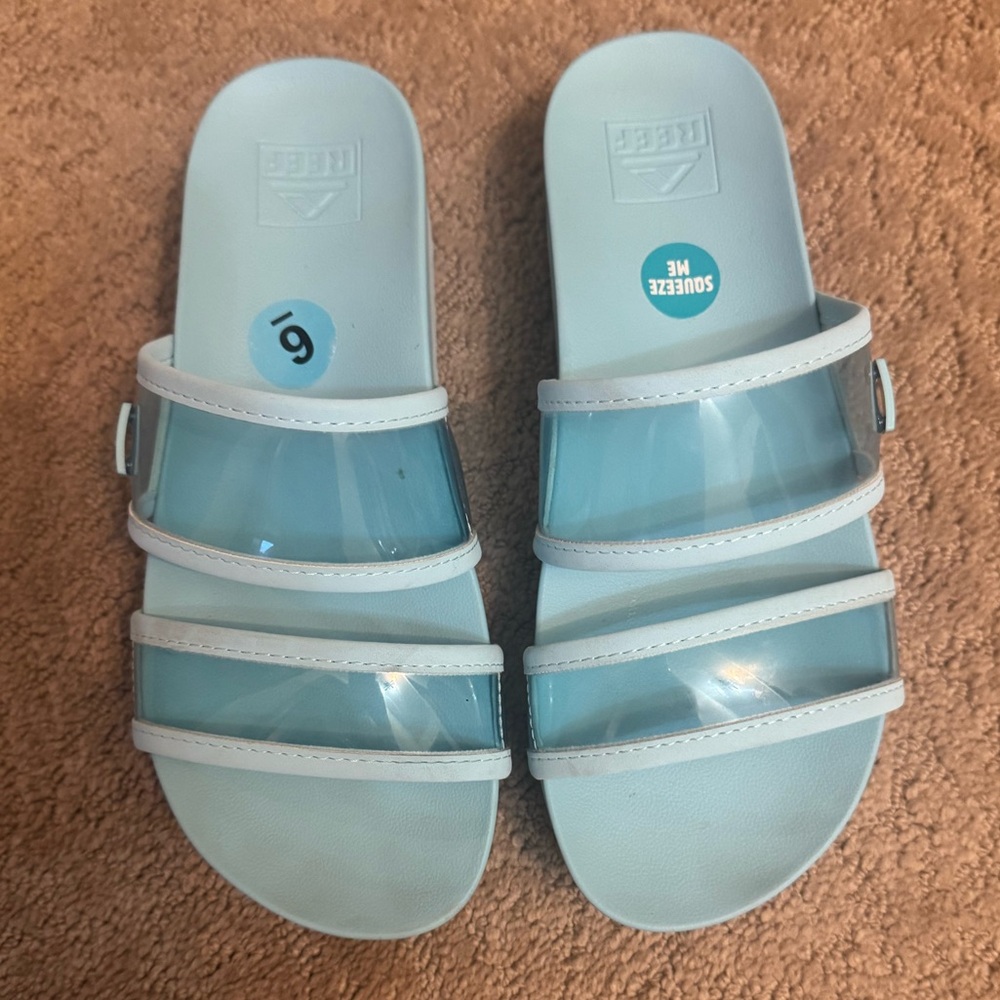 Reef Women's Clear and Blue Slide Sandals